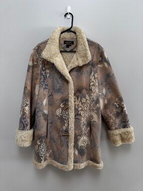 Novelti Taupe Floral Faux-Shearling Coat Size Large
